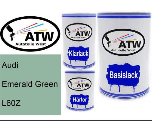 Audi, Emerald Green, L60Z: 500ml Lackdose + 500ml Klarlack + 250ml Härter - Set, von ATW Autoteile West.